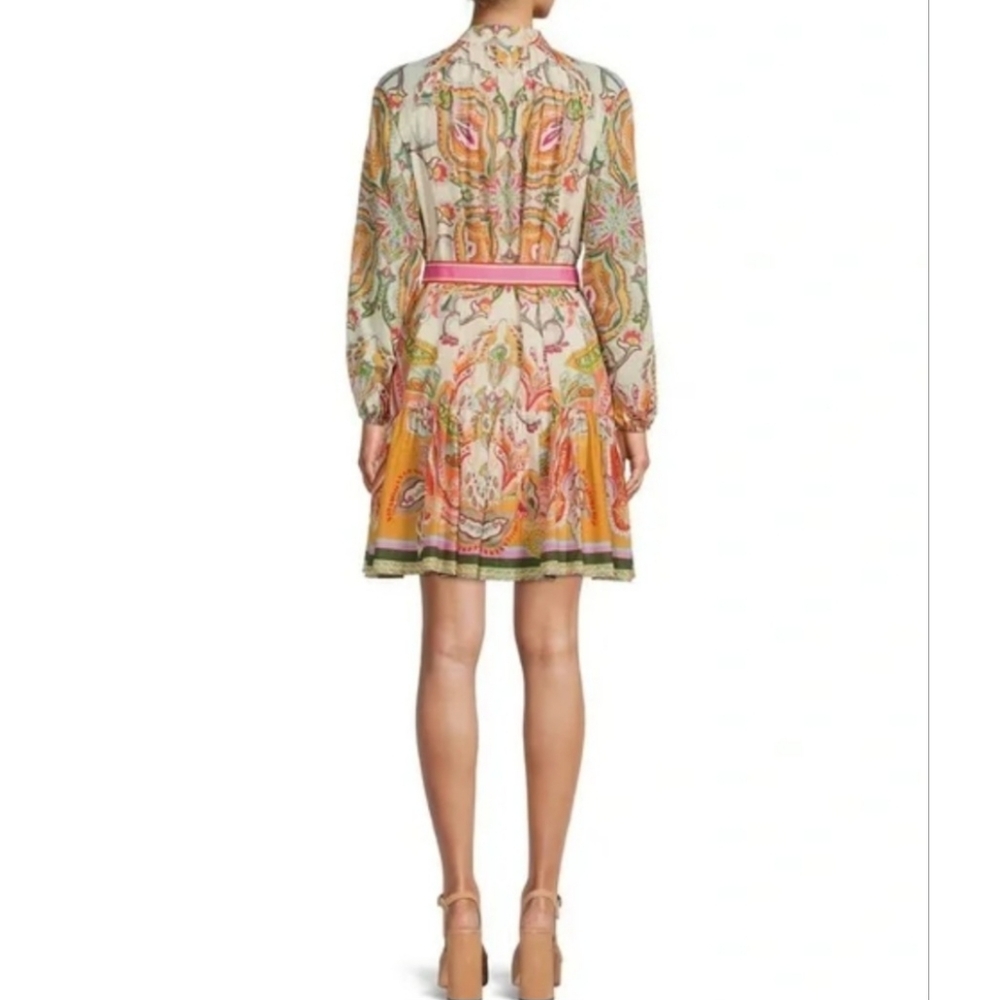 Antonio Melani Mini Dress 6 Petal Pink Ochre Scarf Cotton Voile Brynn New $230B - Picture 11 of 16
